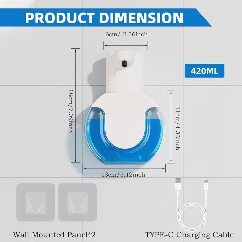 Ipefan Automatic Soap Dispenser Touchless,Rechargeable Foaming Soap Dispenser,15oz/420ml Smart Hand Soap Dispensers,4-Level Adjustable,Wall Mount for Bathroom Kitchen Dish Soap,Hands-Free - Image 3